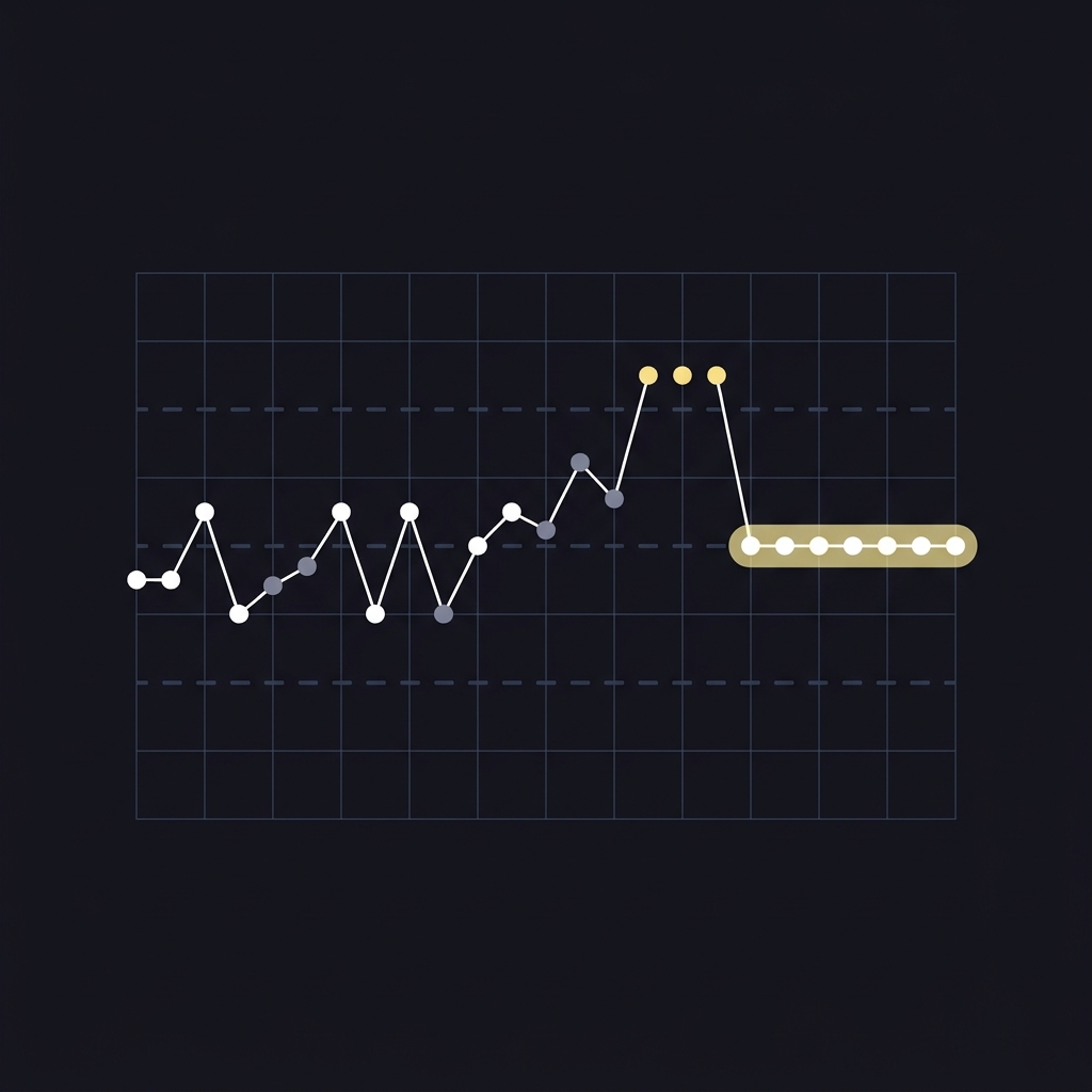 Minimalist vector control chart showing run length alerts and a highlighted long streak indicating a false alarm concept Why Variance Can Hide a Good Strategy