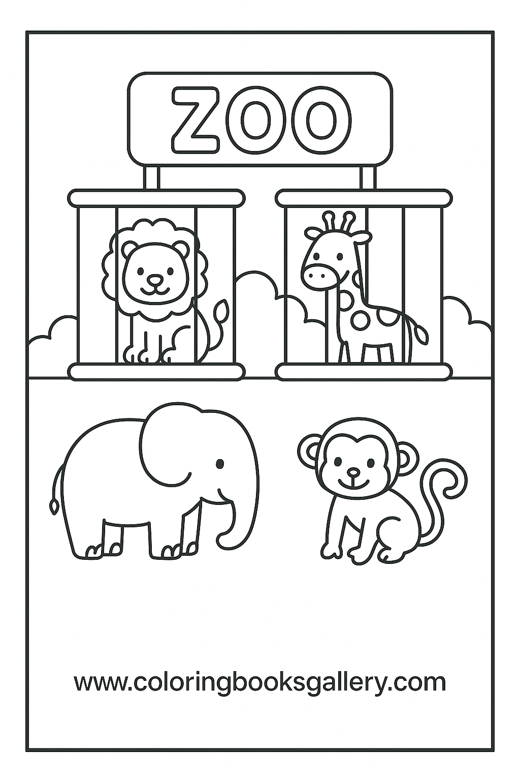 Toy Zoo with Cages and Animals – Free Printable Coloring Sheet for Kids and Adults – free coloring page for kids