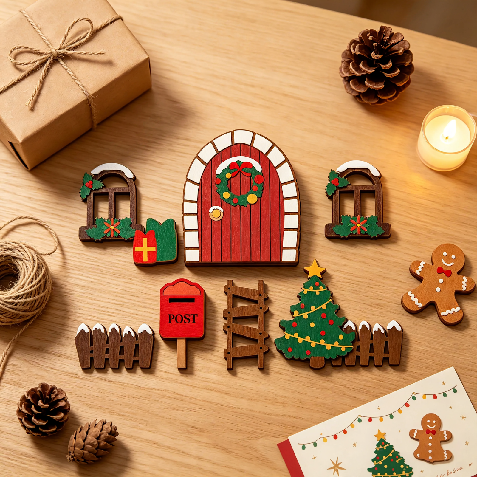 Decorative Mini Fairy Door Made of Wood for a Christmas Atmosphere