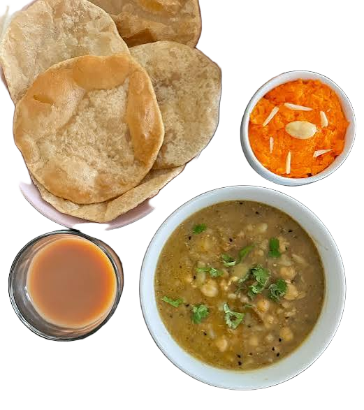 Halwa Puri (Weekends Only) 2X puri chanay, halwa, achari onions, lassi/tea