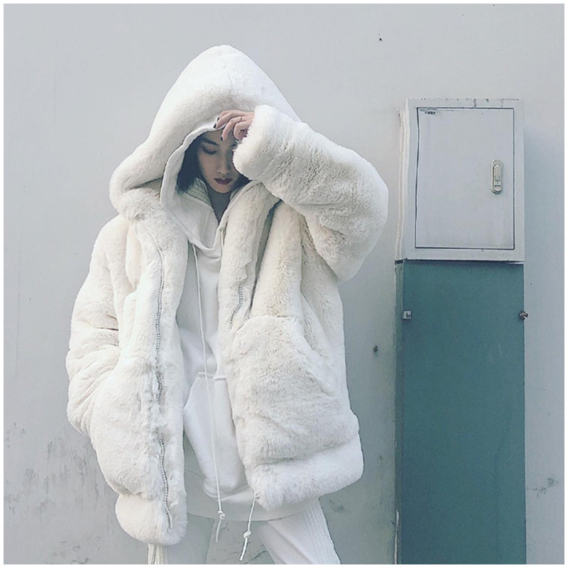 Casual Faux Fur Coat with Hood for Women