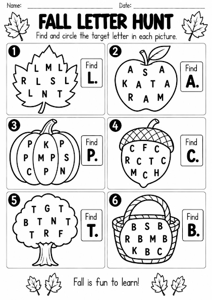 Fall Letter Hunt Worksheet