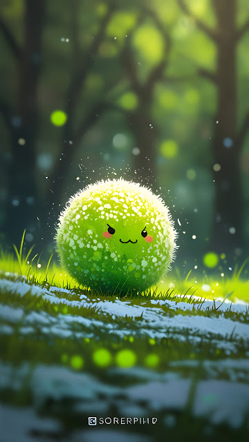 Cute Green Fuzzy Ball in Sunny Forest - Free mobile Wallpaper