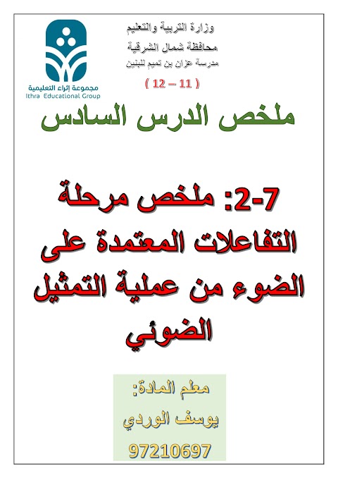 ملخص مرحلة التفاعلات المعتمدة على الضوء من عملية التمثيل الضوئي - أحياء الصف 12 الفصل 2