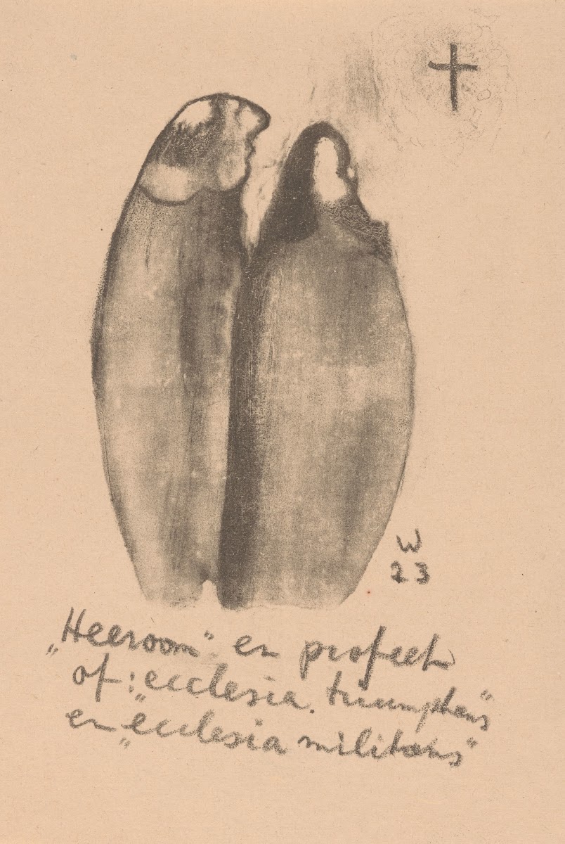 Twee figuren kijkend naar een kruis 1923