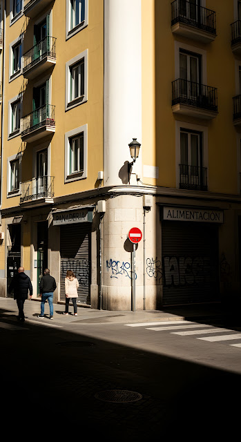 Sunlit Corner Building with Closed Bakery and Grocery Store in Europe - Free mobile Wallpaper