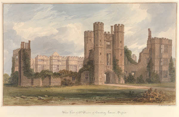 West view of the Ruins of Cowdray House Sussex 1825