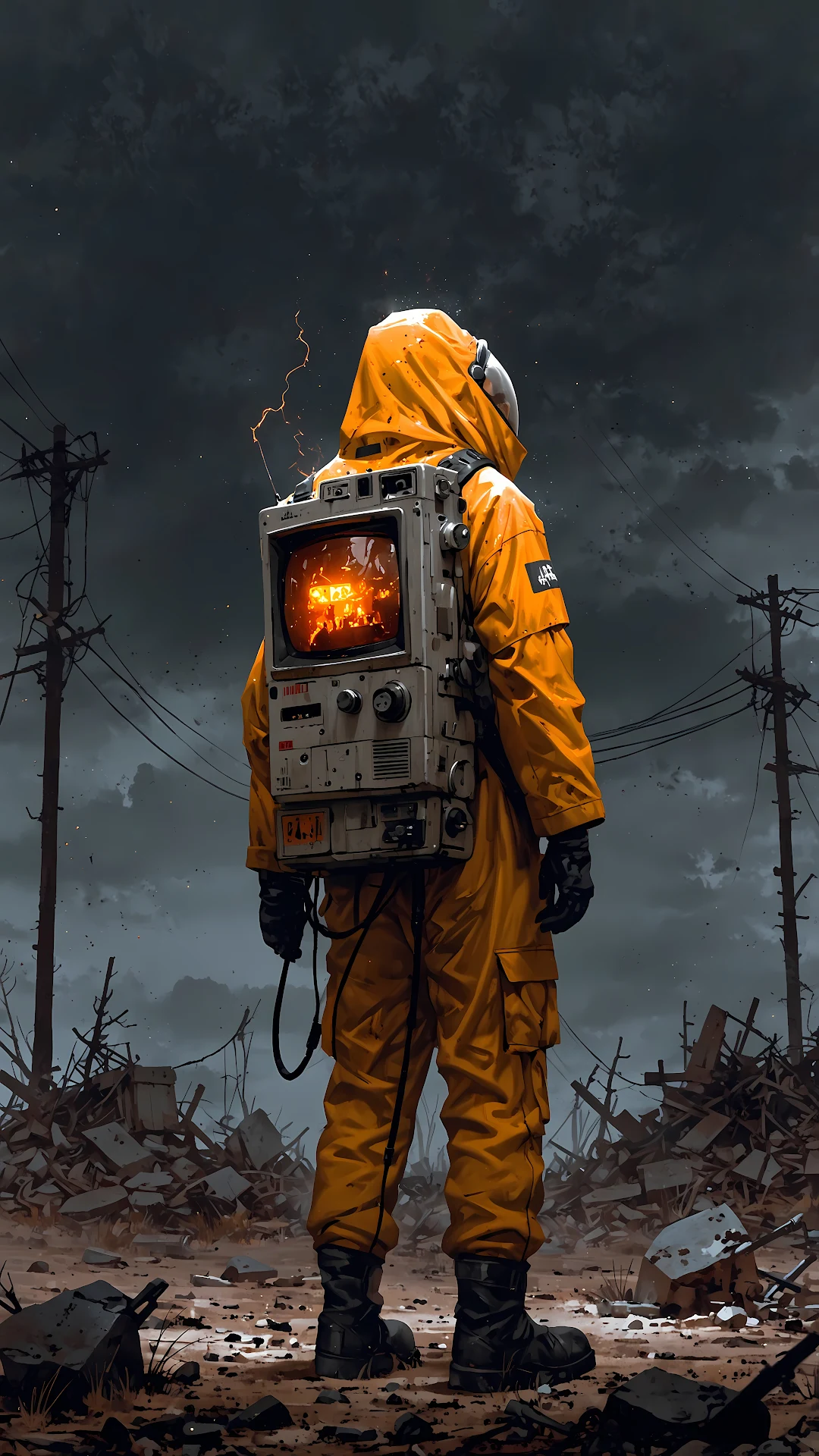 Post-Apocalyptic Survivor with CRT Monitor Backpack - Free 4K mobile Wallpaper