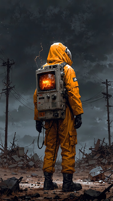 Post-Apocalyptic Survivor with CRT Monitor Backpack - Free mobile Wallpaper