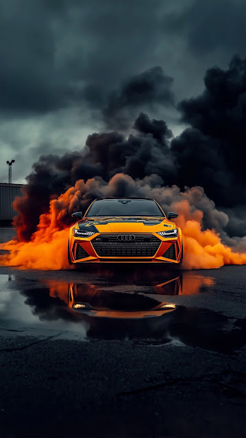 Aggressive Audi RS6 Burnout Smoke Effect Performance Vehicle Art - Free mobile Wallpaper