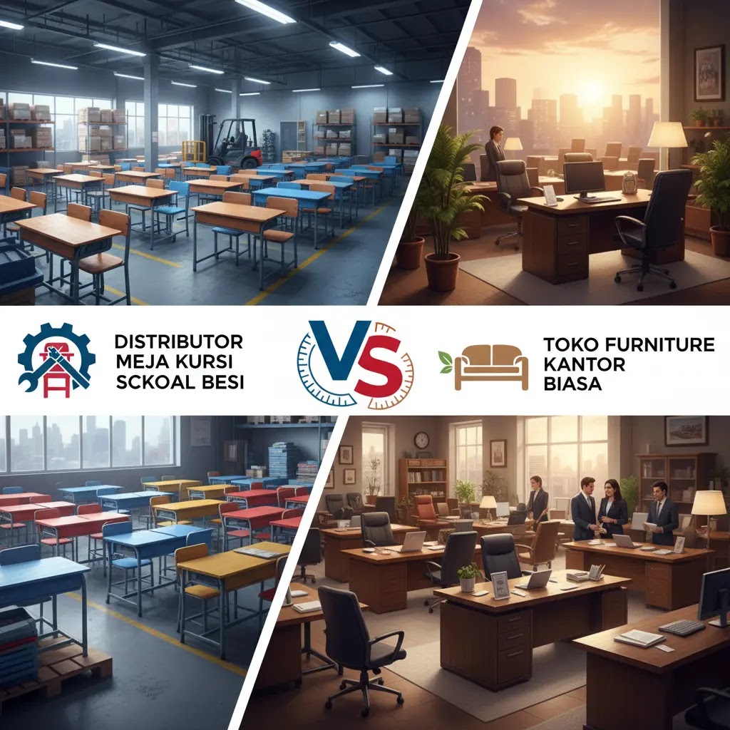 Distributor meja kursi sekolah besi vs toko furniture kantor biasa