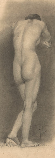 Male nude half length looking down