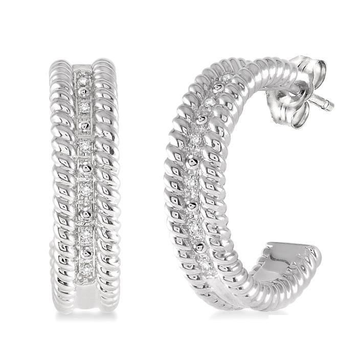 Silver Rope Diamond Half Hoop Earrings