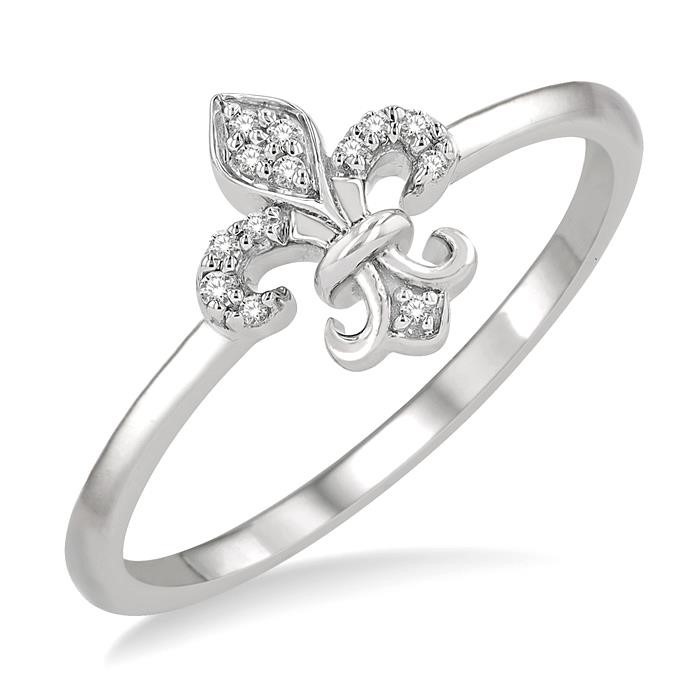 Stackable Fleur De Lis Petite Diamond Fashion Ring