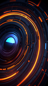 Futuristic Tech Tunnel with Glowing Orange and Blue Lights