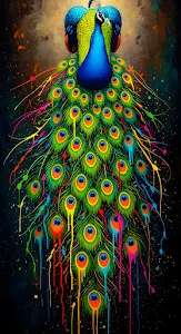 Vibrant Paint Drip Peacock Feathers Abstract Art
