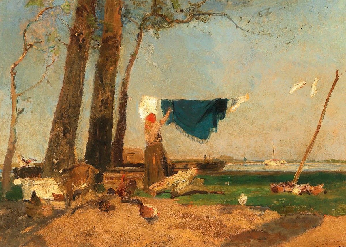 A washerwoman on the Danube bank near the Praterspitz c 1868