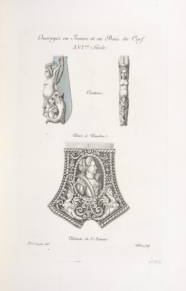 Ouvrages en ivoire et en bois de cerf XVIme siècle Couteau Poire à poudre 1839