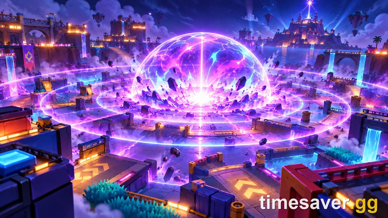A radiant Hypercharge shockwave rippling outward across a Brawl Stars arena during an active Super