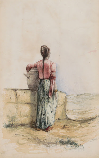 Jonge vrouw met een kruik bij een muur 1880