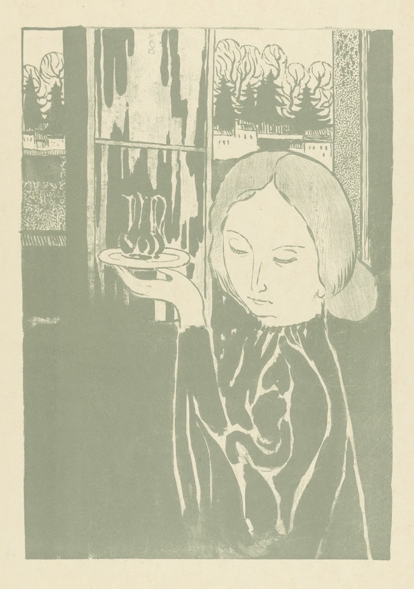 Vrouw met waterkan op dienblad 1892 12