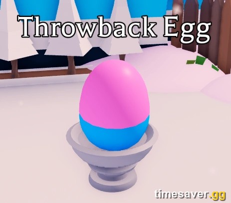 The pink-and-blue Throwback Egg on a pedestal in Adopt Me