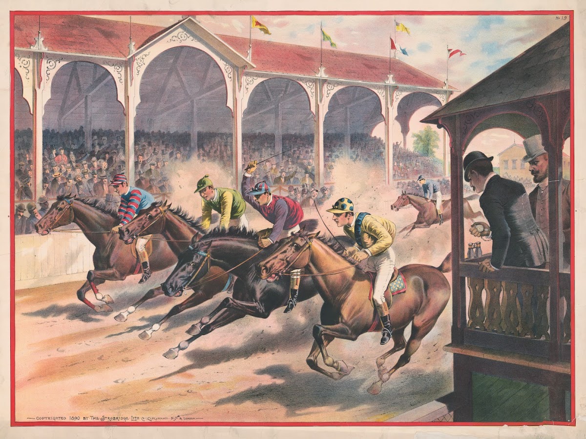 Timing a close finish of a horse race with five jockeys 1890
