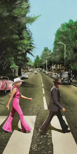 Barbie, Oppenheimer, Crosswalk, Retro 4K iPhone Wallpaper Background