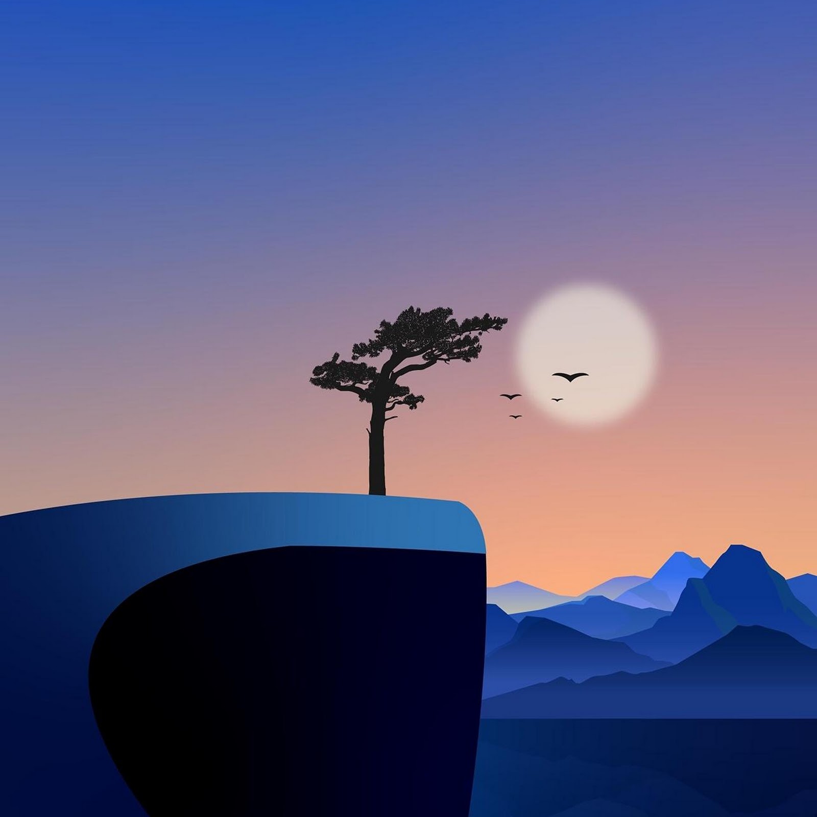 Download Tree Silhouette On Blue Cliff Full HD iPhone