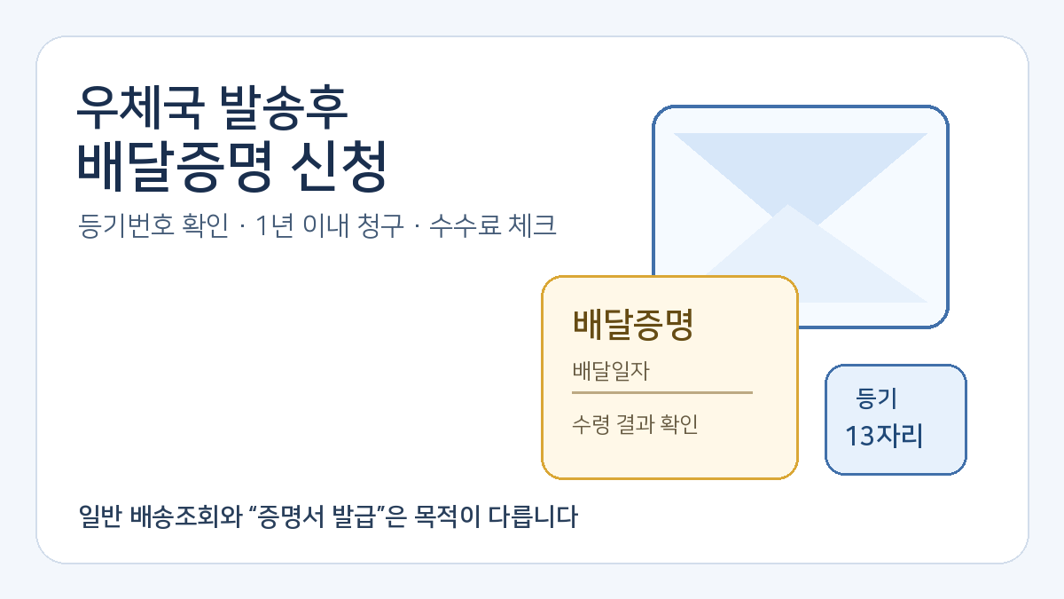 우체국 발송후
배달증명 신청과 등기번호 확인을 설명하는 대표 이미지