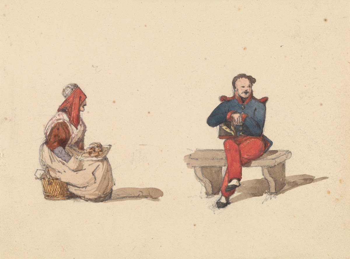 Sketches From Life In Paris Seated Woman And Seated Man Ca 1835
