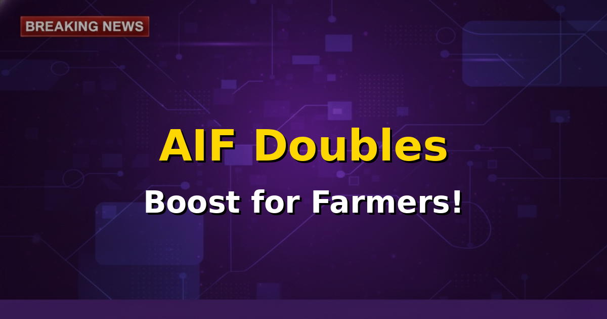 An illustration showing a farmer smiling in a modern field with silos and processing units in the background, symbolizing advanced agricultural infrastructure funded by AIF.