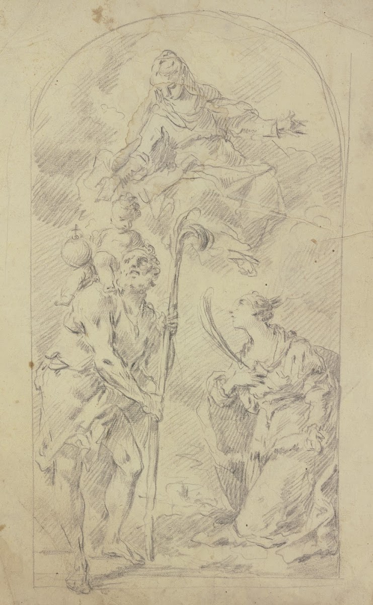 Maria auf Wolken mit dem Heiligen Christophorus und einer Heiligen
