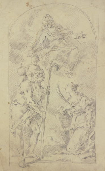 Maria auf Wolken mit dem Heiligen Christophorus und einer Heiligen