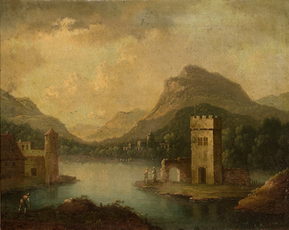 Romantic landscape with architecture
