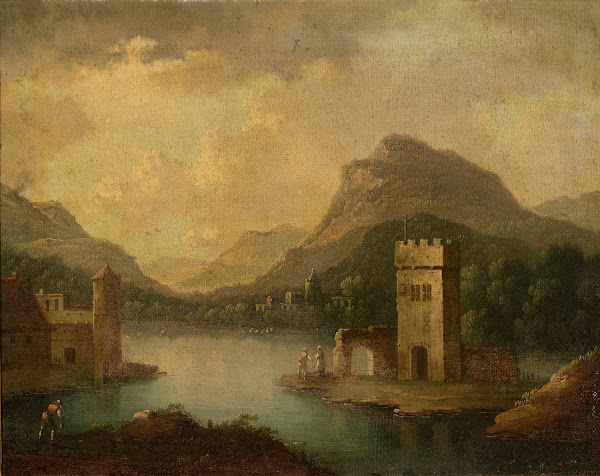 Romantic landscape with architecture