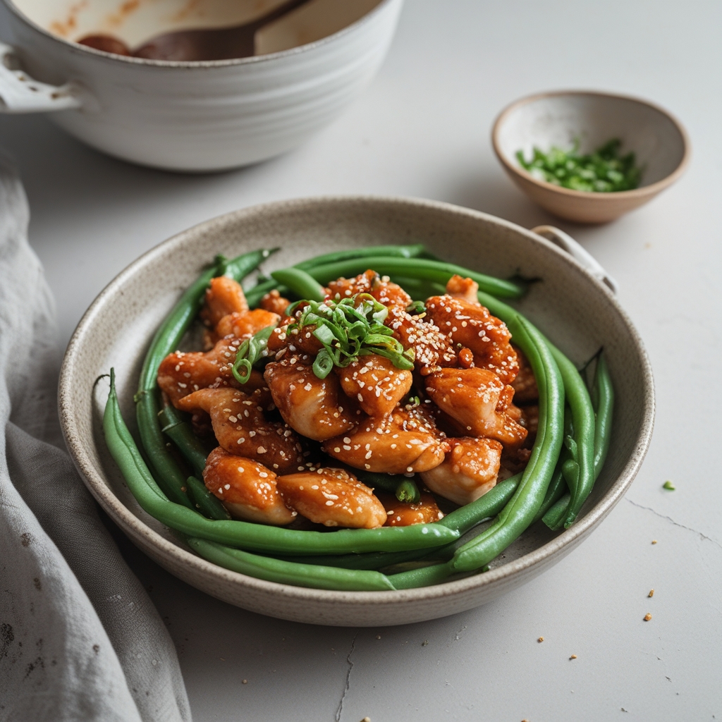 Gochujang-Honey Feta Stuffed Chicken Breast with Crispy Sesame Green Beans