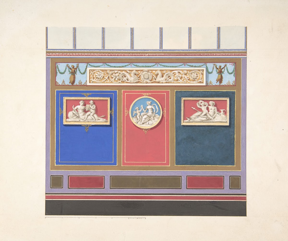 Painted Wall Decor Featuring Three Medallions 19th Century