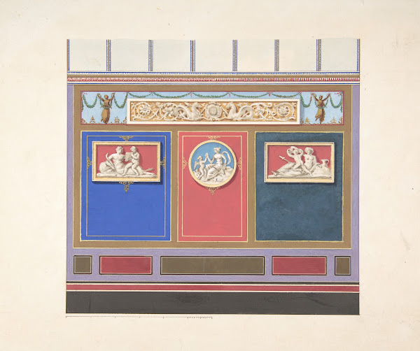 Painted Wall Decor Featuring Three Medallions 19th Century