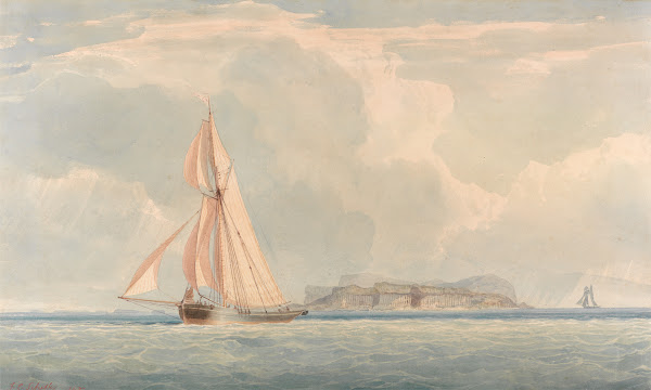 Boat Sailing to the Left with Island in the Background 1834