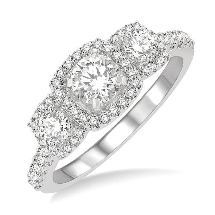 Cushion Shape Past Present & Future Halo Diamond Engagement Ring
