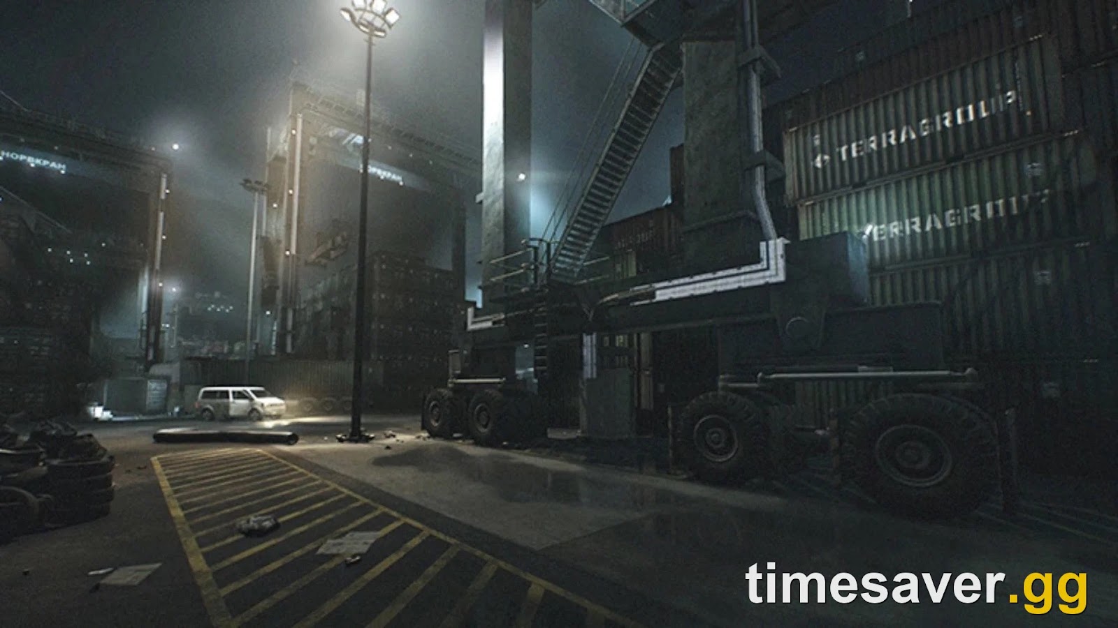 The Terminal port container yard at night in Escape from Tarkov