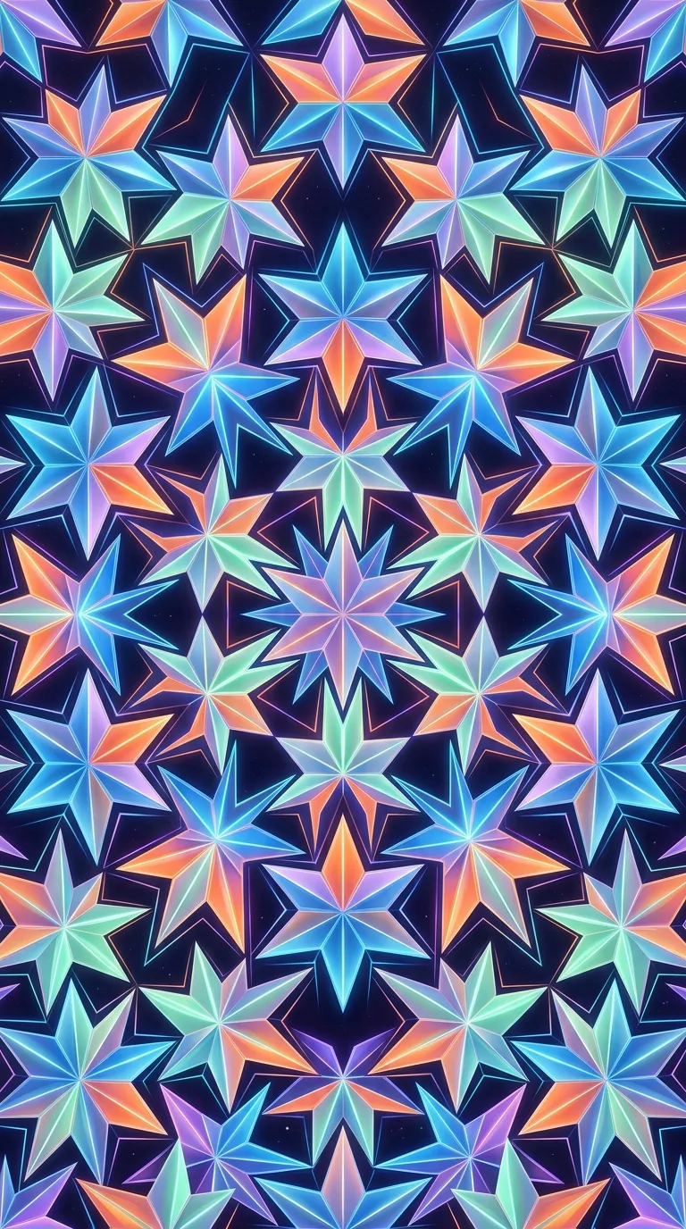 Intricate Tessellated Star Shapes with Vibrant Gradient Facets - Free 8K and 4K mobile Wallpaper Background