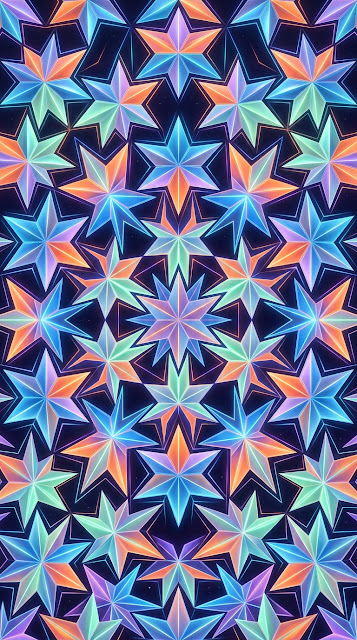 Intricate Tessellated Star Shapes with Vibrant Gradient Facets - Free mobile Wallpaper