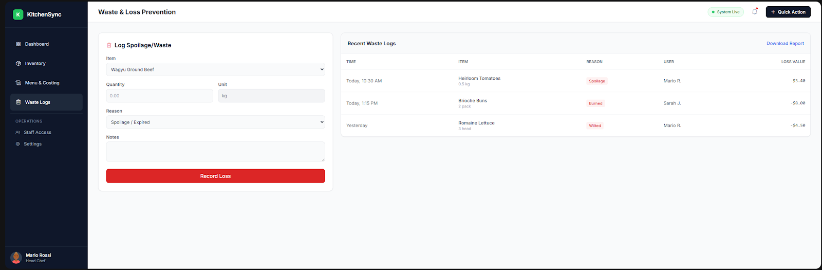 Waste & Loss Prevention Logs