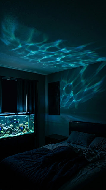 Moving Aquarium Light Reflections on Dark Bedroom Ceiling - Free mobile Wallpaper