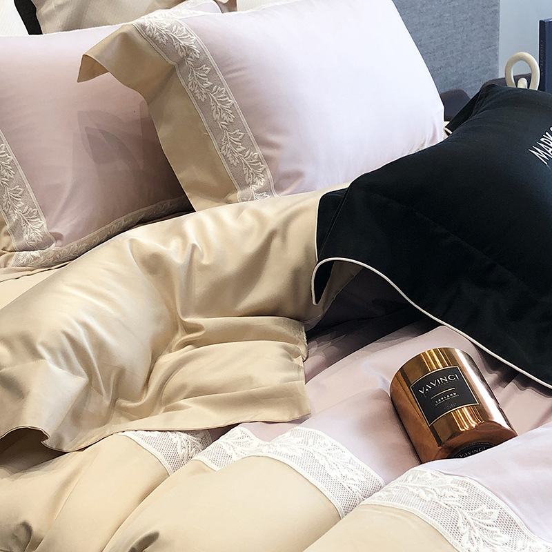 Tencel Cotton Bedding Set, Brushed, with Lace, 4-Piece