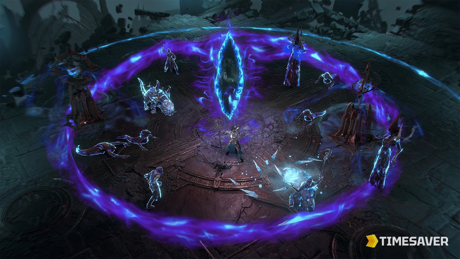 A player fighting The Risen inside a circular Pandemonium Rupture arena in Diablo 4 Season 14