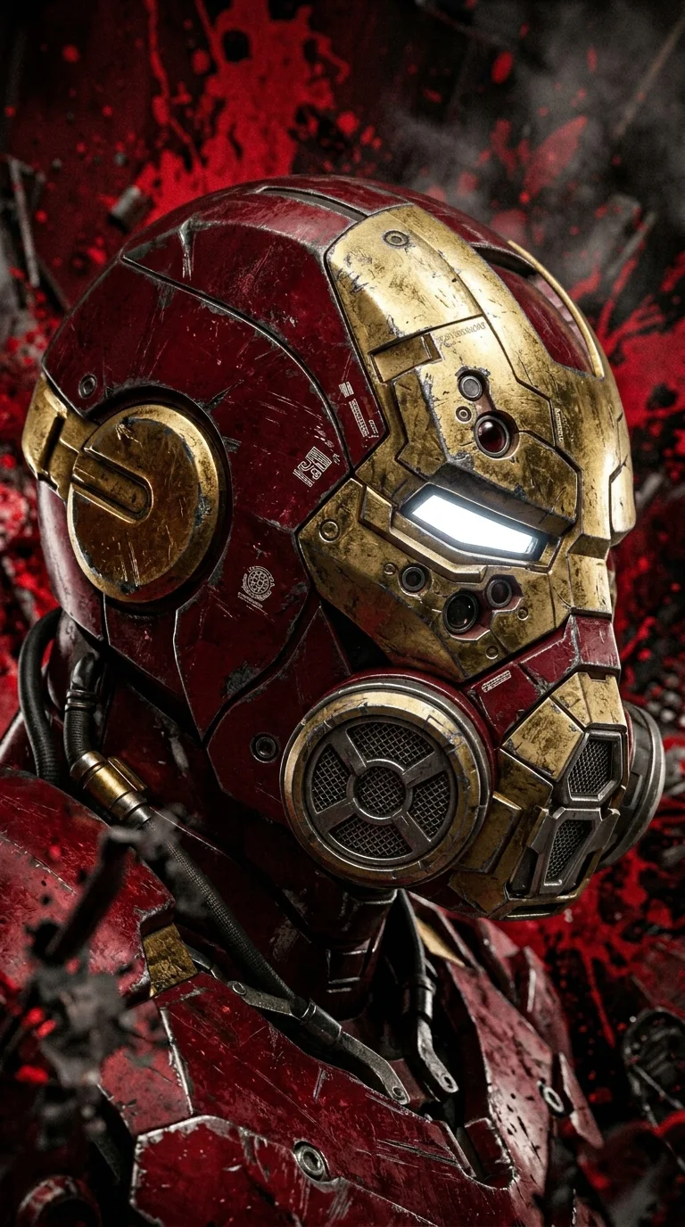Red and Gold Mechanical Armor Profile 3D Render - Free 4K mobile Wallpaper