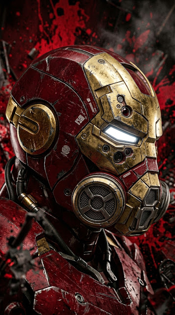 Red and Gold Mechanical Armor Profile 3D Render - Free mobile Wallpaper